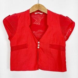 Maloka Women’s Vibrant Red Linen Blend Crop Top Bolero‎ Size 2